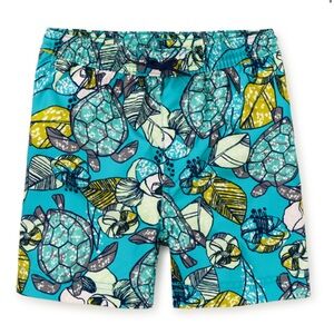Tea Collection Men's Blue and Yellow Turtle Print Swim Trunks XL